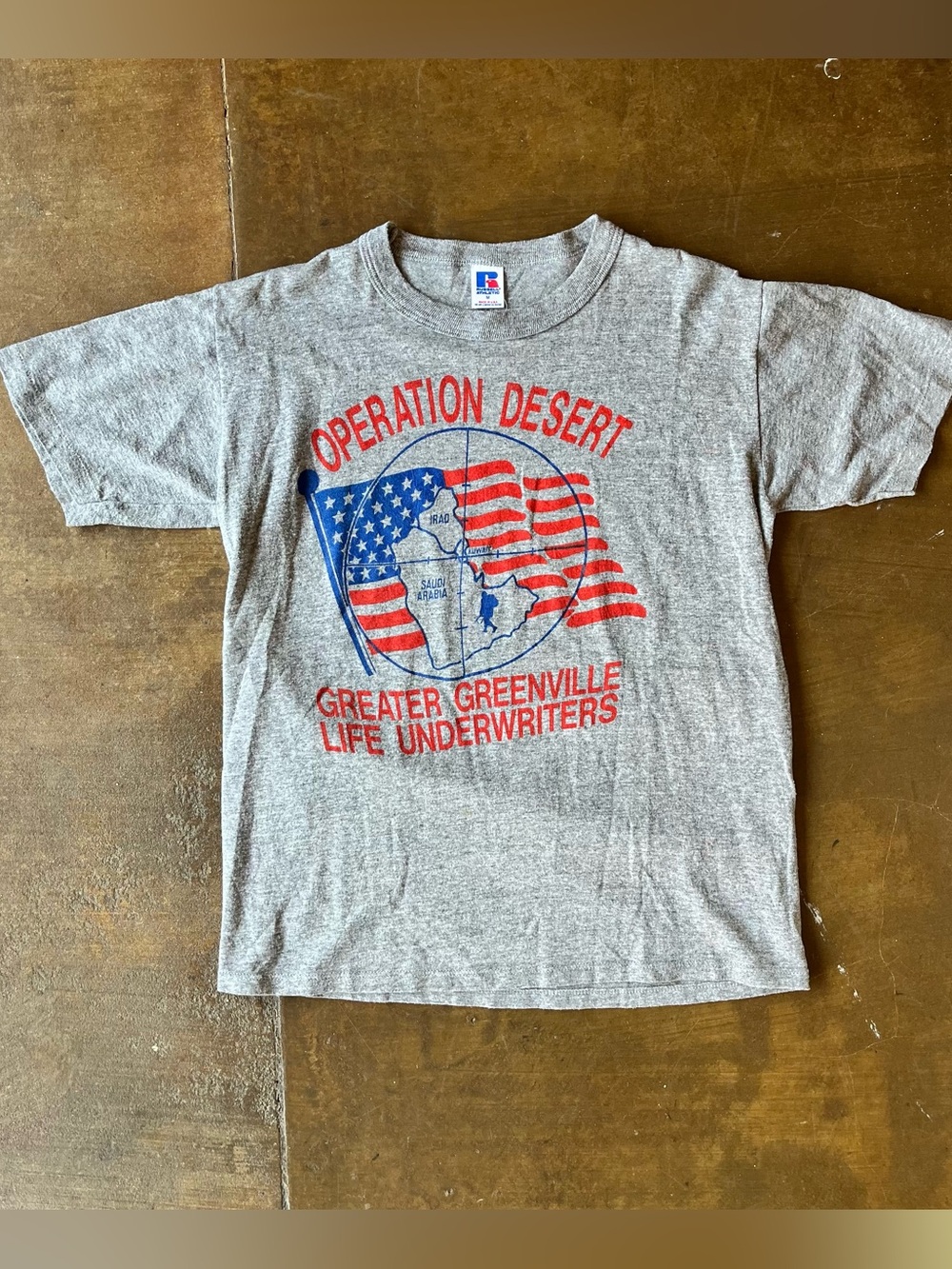 Vintage 80s Russell Athletic Operation Desert Political Military Tee USA Made M